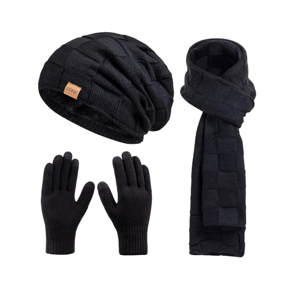 🌹🆕 Black Unisex Winter Accessories Set Hat Scarf and Gloves Christmas Gift - Picture 8 of 8